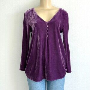 Soft Surroundings Purple Velvet Blouse Quiet Luxury VNeck Tunic Drapey Celestial